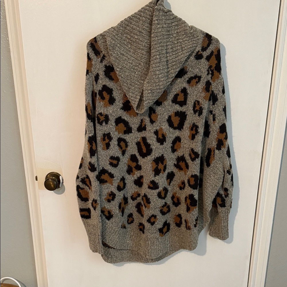 I.N. Studio Gray Leopard Print Cowl Sweater